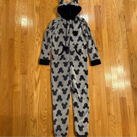Disney Women's Mickey Mouse Hooded One Piece Zip Up Fleece Pajamas Blue M - Picture 2 of 7